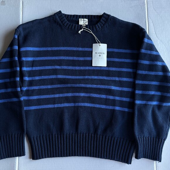 NWT Marea by Liz Joy Lake Sweater - Navy/Tidal Blue Stripe Size Medium - Picture 3 of 8